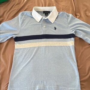 U.S. Polo Assn. Sky Blue Polo with Navy and White Stripes